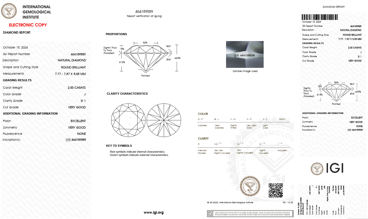 2.00ct Round Natural Diamond (Colour J, Clarity SI1, Cut VG, IGI Certified)